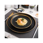 ケータリングレストランホワイトボーンチャイナゴールドリムウェディング卸売格安バルクセラミックディナープレート