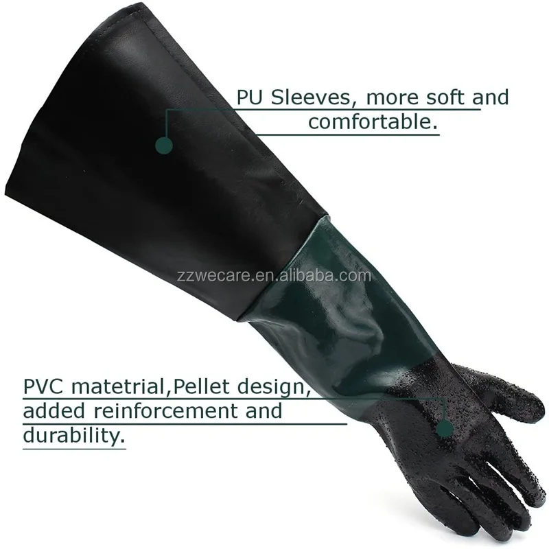 Heavy Duty Work 60 cm Length Soft PVC Vinyl Sandblaster Sand Blast Cabinet Safety Work Gloves for Sandblasting Machine