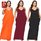Hs Fashion Women Plus Size Irregular Sling Deep V-Neck Beach Casual Dress