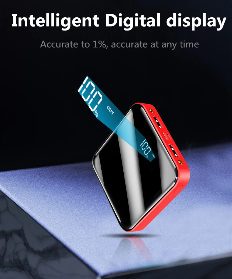YM Trending promotional gift 20000mAh portable mini power bank mirror screen digital display battery charger for smartphone - ANKUX.COM