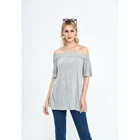 Strapless sexy half sleeve rayon solid color women off shoulder blouse and tops