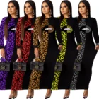 fashion long sleeve wool long one-piece clothing leopard print dress women