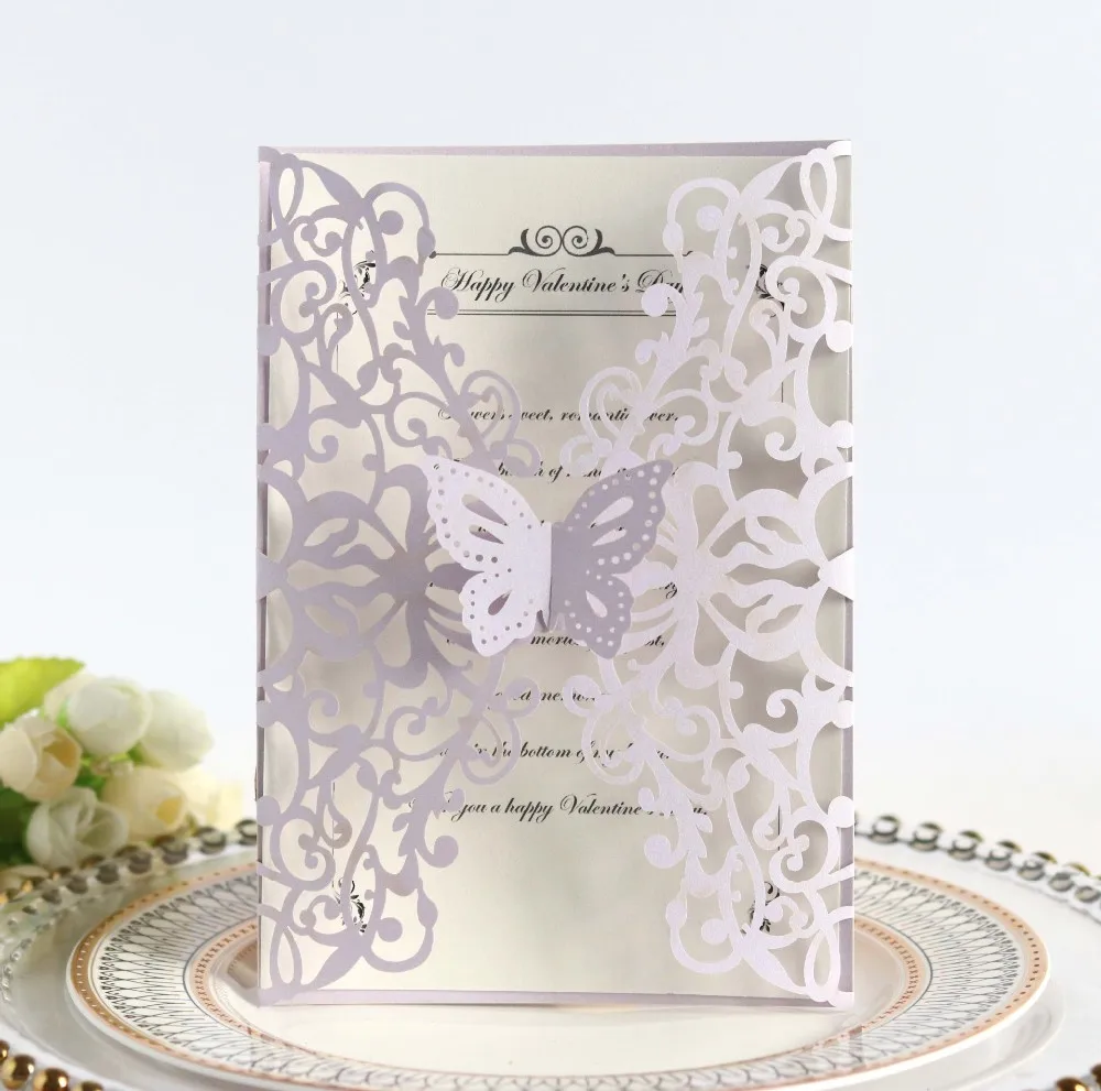 laser cut butterfly style personalized wedding invitation card