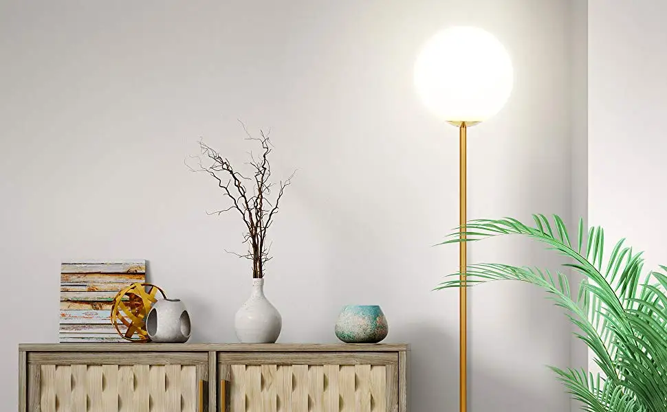 Mid Century Modern Standing Lighting Glass Globe Floor Lamp for Living Rooms Bedroom &Office