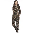 Sexy Hooded Sweatshirt Two-piece Suit Camouflage Long Sleeve Streetwear Women Fleece Hoodie Pants Set