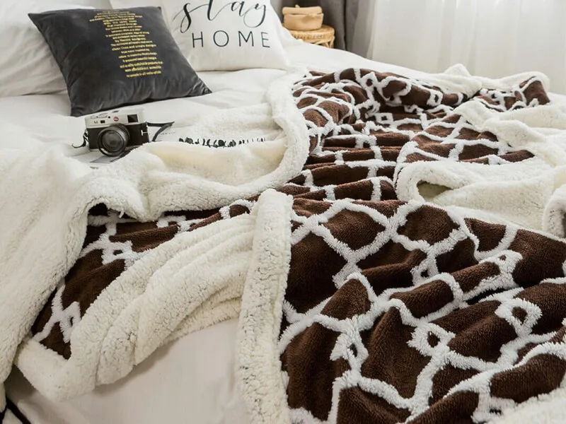 i@home Jacquard winter thick warm coral fleece sofa sherpa blanket