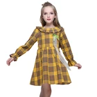 Kseniya Kids Yellow Plaid Long Sleeve Ruffle Autumn Kids Dress Baby Girl Party Dress Children Frocks Designs
