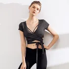 Deep V-neck dry quick wholesale Latest design Mesh short-sleeved lady tops skin tight V-NECK women t shirt yoga crop tops