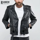 Leather Jacket Custom Design Black Vintage Zipper Front Moto Leather Biker Jacket For Men