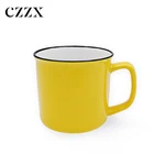 Promotion 12 OZ vintage style water milk tea ceramic porcelain black rim yellow mug cup with handle
