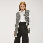fashion elegant sleeveless modern vintage style Houndstooth casual loose fall women daily wear vest ladies coat