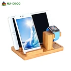 Bamboo home desk wood 7 inch tablet iwatch watch mobile cell phone charger holder stand for tablet