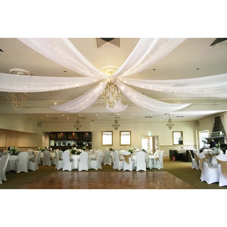 Événement hall décoration toile de fond blanc 6 panneau plafond drapé pour mariage