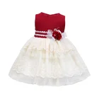 Custom Girl Dresses White And Red Frock Christmas Wedding Dresses Flower Lace Tulle Layer Tutu Skirts Dress