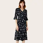 Beige Mermaid Flare Sleeves V-Neck Chiffon Printed Dresses For Ladies