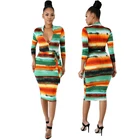 Cheap Price Women Fashion Long Sleeve Stripe Casual Wear Sexy Women Party Bandage Bodycon Dress