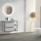OJANS Hotel Modern Furniture Single Ceramic Basin Wall Hanging Floating Mdf Bathroom Vanity With Side Cabinets