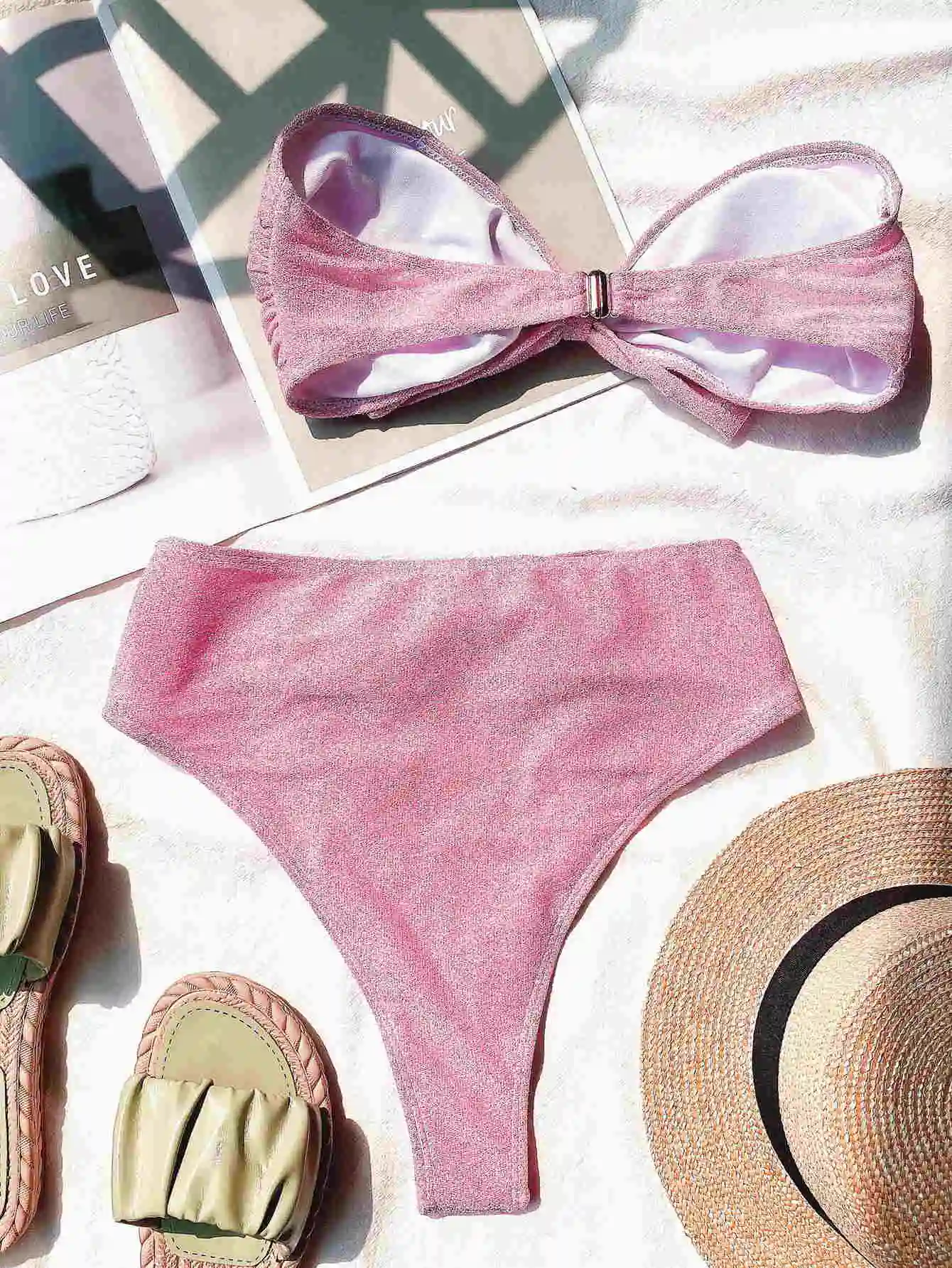 Bikini Sexy Con Lazo En La Parte Delantera Para Mujer Color Rosa Para