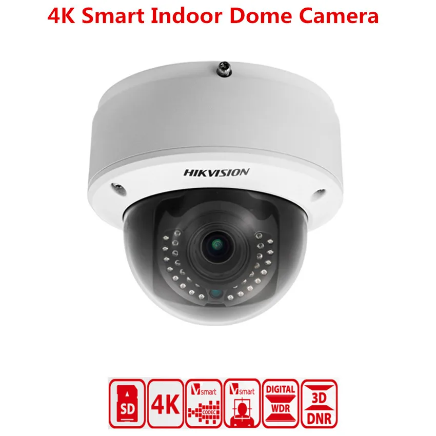 HK Original 4K Smart Indoor Dome Camera built in SD card slot Up to 30m IR range Motorized lens with Smart Focus DS-2CD4185F-IZ