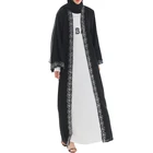 Embroidered cuff muslim dress black front open islamic clothing muslim Dubai abaya