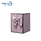 Custom design draft grey board jewelry paper gift box with pink ribbon