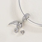 Ladies Sterling Silver Charm Infinite Heart Wing Silver Charm Pendant with Cubic Zirconias