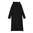 Factory Supply New Model ladies oversized Casual style long sleeve hooded black dress