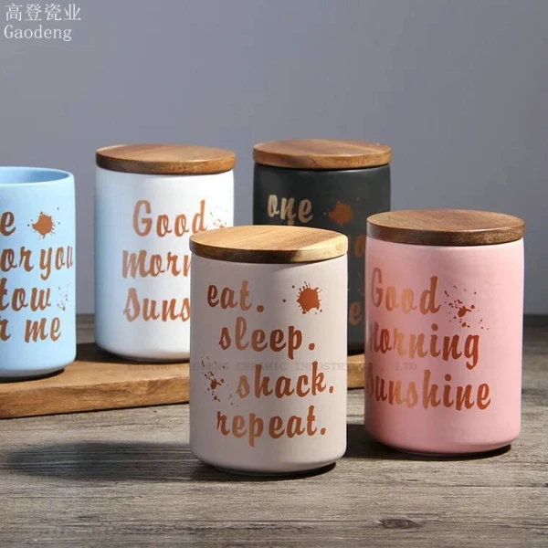 Ceramic Tea Canister Mug with Gold Foil Ceramic Food Storage Jar with Bamboo Lid