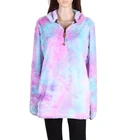 Women Factory Winter Women Sweater Knitted Rainbow Tie Dye Sherpa Pullover For Ladies