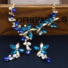 fashion classic New crystal color flower necklace jewelry earrings set women wedding