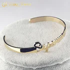 superwomen engraved cutting design mirror polish 18k gold plated cuff mantra bangle for women cuff message bracelets