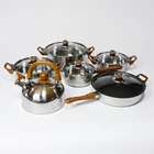 Cooking Mahogany Handle 12 Pieces Cooking Pot Set Multi-function Stainless Steel Cookware