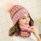 Ladies Winter Hat Warm Wool Hat With Fleece Sweet Young Lady Scarf Set Knitted Cap