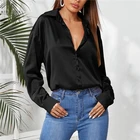 Satin Blouse Blouse Wholesale Custom Long Sleeve Plain Satin Button Up Curved Hem Blouse Women