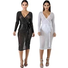 Women's fashion casual plus size dresses long sleeve party deep V-neck slim ladies clothes latest sexy dress