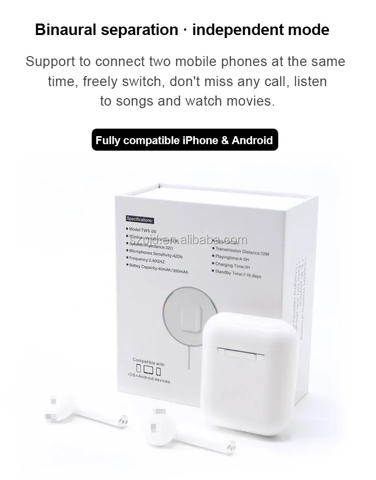 I20 Tws Blue tooth 5.0 Automatic pairing Mini Wireless Headphones Stereo Headphones for IPhone Phone - ANKUX.COM