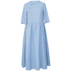 Spring And Summer New Improved Cheongsam-Style Ladies Dress Five-Point Sleeves Literary Ramie Long Skirt Women Clothing