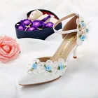 women fashion sandals blue wedding shoes female handmade lace pearl crystal bridal shoes plus size 41