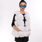 Fashion Real Fox Fur Vest women with Real Leather Stripes