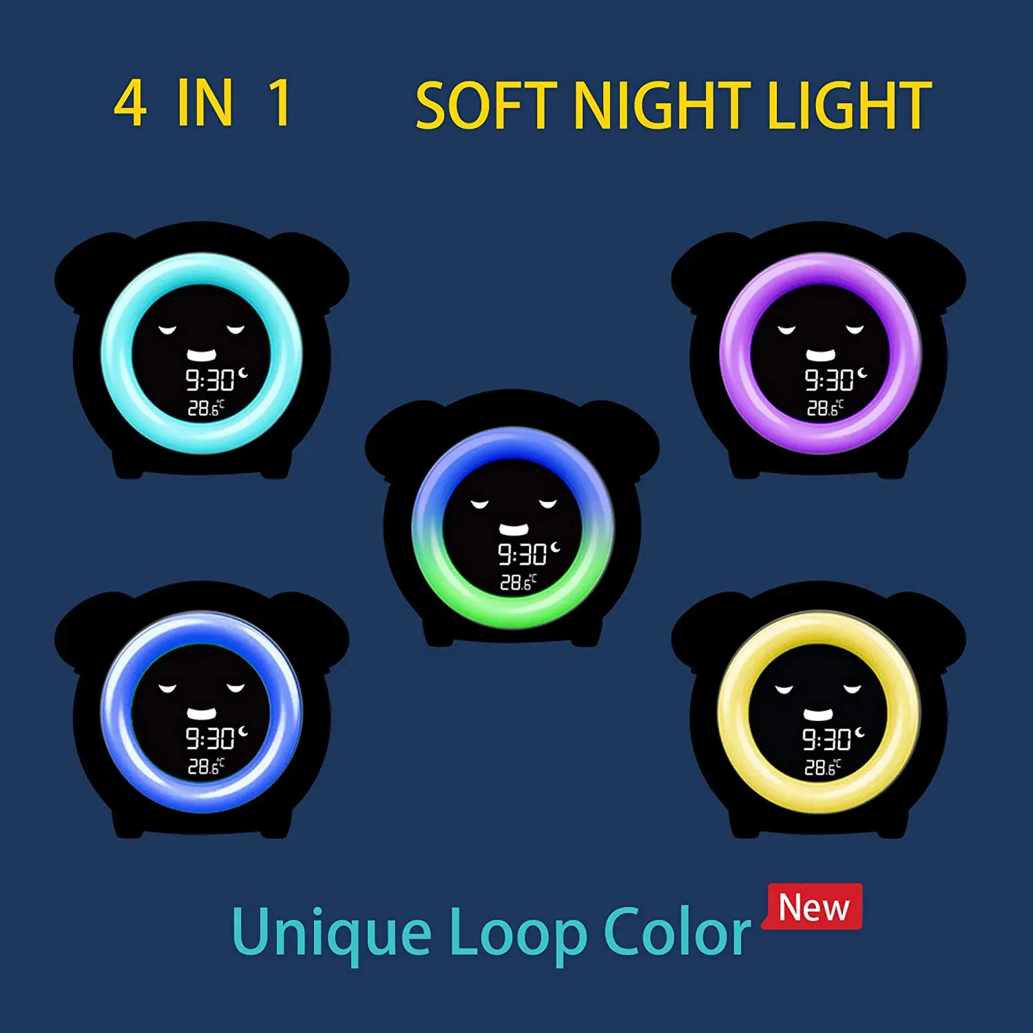 Amazon Hot Usb Charging Baby Children Sleep Training Alarm Clock Night Lights Led with Wake Up Light for Kids