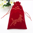 Velvet Suede Lining Gold Embroidered Red Christmas Pouch Bag For Festival