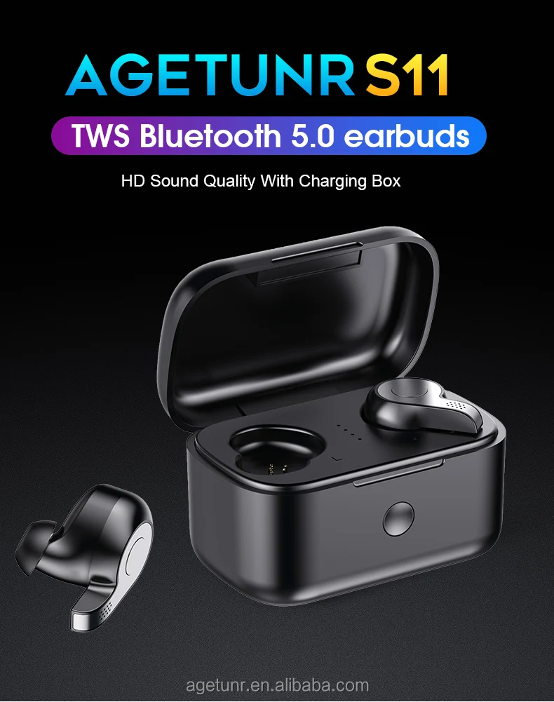 AGETUNR S11 Bluetooth V5.0 true wireless earbuds HD sound quality TWS earphones with mic charging box Headphones Running Silver - ANKUX.COM