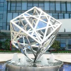 Metal water fountain square sculpture for public decoration