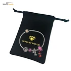 Custom mini velvet jewelry drawstring bags and perfume bottle velour black velvet pouch bag with gold foil logo printing