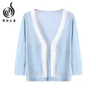 Trendy shawl collar 3/4 sleeve solid color linen cotton women's cardigan