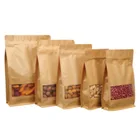 Flat bottom stand up ziplock bag brown kraft paper ziplock bags for nut/dry fruit