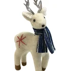 Indoor Natural Handmade Christmas Stage Decoration Craft Felt Deer W/Blue Scarf S/2