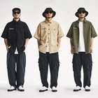 Summer trendy cotton shirt men's retro casual embroidery five-sleeve shirts