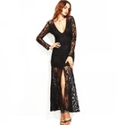 Fall Clothing for Women OEM new design sexy long sleeve black lace v-neck evening maxi dress