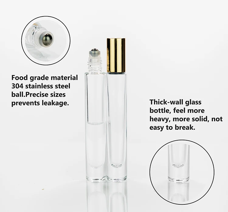 10ml Thick Wall Glass Roller Bottle with Shiny Metal Cap and Frost Surface for Custom Color Essential Oils